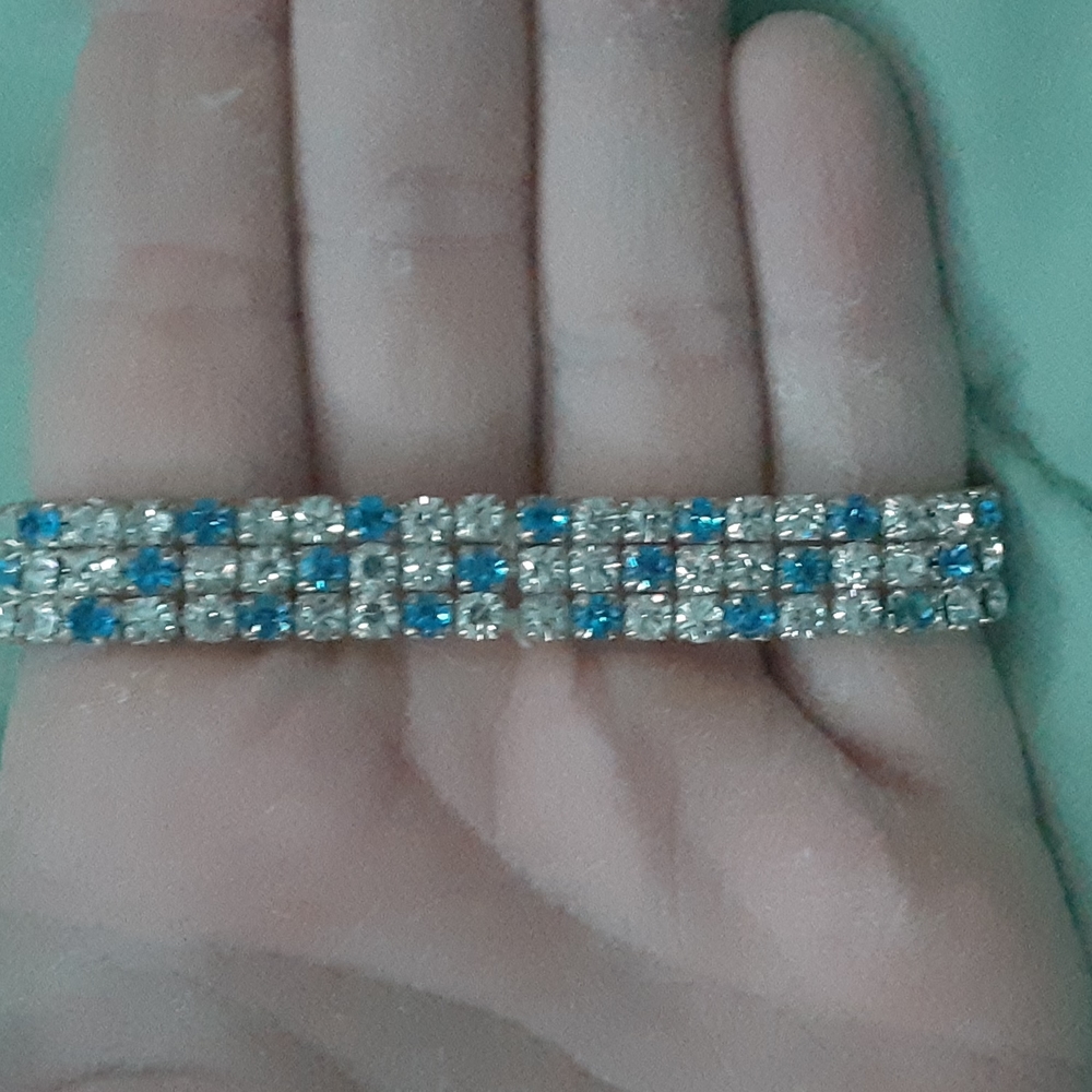 Silver Plated Cubic Zirconium Diamond/Sapphire Bracelet